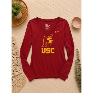 Nike USC Trojans Long Sleeve V-Neck Tee Women's Size Small Red Gold NCAA